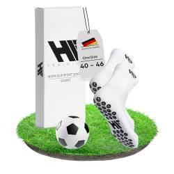 HF Training - 1 Paar Rutschfeste Fußball Socken (kurz) in Weiß mit schwarzen Noppen (Unisex) - Fussball-Socken mit Grip für Damen & Herren - Kurze Anti-Rutsch Fußballsocken - Sport-Socken atmungsaktiv von HF Training