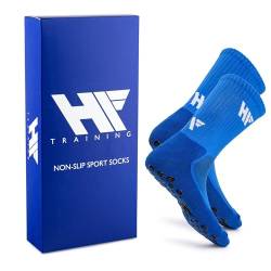 HF Training - 1 Paar Rutschfeste Fußball Socken in Blau mit schwarzen Noppen (Unisex) - Fussball-Socken mit Grip - Antirutsch Soccer & Running Socks - Tennis-Socken für Handball, Basketball & Laufen von HF Training