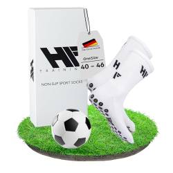 HF Training - 1 Paar Rutschfeste Fußball Socken in Weiß mit schwarzen Noppen (Unisex) - Fussball-Socken mit Grip für Damen & Herren - Anti-Rutsch Fußballsocken lang - Sport-Socken atmungsaktiv von HF Training