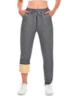 HFDWYJ Damen Jogginghose Fleece Lang Winterhose Warme Kuschelhose Flauschig Freizeithose Sweatpants Winter Sporthosen Gefüttert Jogger Hose mit Tasche Dunkelgrau L von HFDWYJ