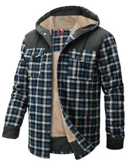 HFDWYJ Herren Fleecejacke Addensare Plaid Softshell Jacke gefüttert kariert Thermohemd mit Reißverschluss und Kapuze, blau, S von HFDWYJ