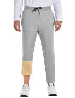 HFDWYJ Jogginghose Herren Baumwolle Lang Thermo Dicke Warme Winter Hosen Fleece Gefütterte Sporthosen Reißverschlusstaschen Hellgrau XL von HFDWYJ