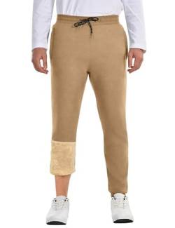 HFDWYJ Jogginghose Herren Baumwolle Lang Thermo Dicke Warme Winter Hosen Fleece Gefütterte Sporthosen Reißverschlusstaschen Khaki L von HFDWYJ