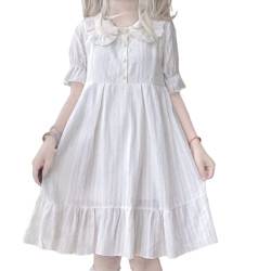 Weißes Kawaii-Schleifenkleid für Damen, Lolita-Kleid, süßer adretter Stil, Kragen, japanischer Stil 2022 Frühling, eleganter Vintage-Bademantel, Weiß, Mittel von HFFYYQ