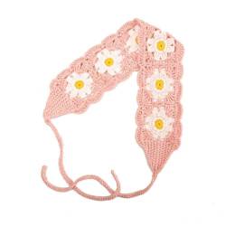 Häkel-Stirnbänder für Damen, Hippie-Stirnband, Bandana, Raffhalter, Strick-Stirnband für Mädchen, breite Stirnbänder, Boho-Stirnbänder, florales Häkel-Kopfband (Rosa) von HFSAZJ