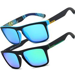 HGDGears Polarisierte Brille für Herren und Damen, Autofahren, Radfahren, Angeln, Retro-Sonnenbrille, UV-Schutz, B-2er-Pack (Blau+Grün von HGDGears