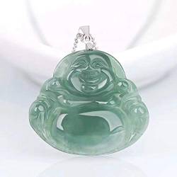 Feng Shui Reichtum Jade Halsketten für Frauen Natürliche Jadeit Jade Lachender Buddha Maitreya Buddha Anhänger Halskette Frauen Ice Jade Silber Clip Verschluss Silberkette Glück von HGFJ