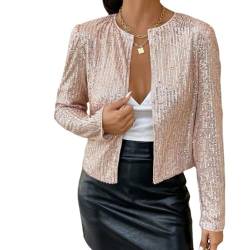 Bolero Damen Festlich,Eleganter Bolero Für Damen Mit Glänzendem Pailletten-Design, Kurze Oberteile, Lange Ärmel, Strickjacke, Vorne Offen, Durchsichtig, Schulterjacke, Umhang, Abendparty, Überzug Fü von HGJH