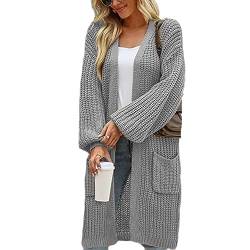 Cardigan Damen, Übergroßer Klassischer Strick Cardigan Für Damen Langärmelig Einfarbig Lässiger Strickpullover Baggy Slouch Strickjacke Mit V Ausschnitt Vorne Offen Pullover Top Strickwaren Streetwe von HGJH