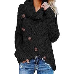 Pullover Damen, Damenmode Rollkragenpullover Asymmetrischer Pullover Strickjacke Langarmpullover Klassisch Grobstrickpullover Mantel Knopf Vorne Offen Strickjacken Pullovershirt Top Streetwear,Schwa von HGJH