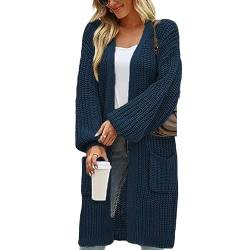 Pullover Damen, Übergroßer Klassischer Strick Cardigan Für Damen Langärmelig Einfarbig Lässiger Strickpullover Baggy Slouch V Ausschnitt Vorne Offen Cardigans Pullover Top Strickwaren Streetwear Bla von HGJH