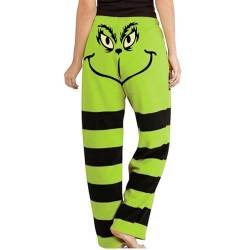 Grün Monster Pyjama Hose Damen Plus Size Hose Weihnachts Schlafanzug Damen Pyjamahose Jogginghose Winter Freizeithosen Übergröße Hose Grünes Gestreifte Weihnachtshose 01-Armeegrün XL von HGWOPGASD