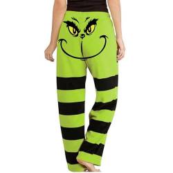 Weihnachtshose Grün Monster Hose Plus Size Hose für Damen Grünes Gestreifte Patchwork Pyjamahose Jogginghose Damen Weihnachten Cartoon Grün Monster Pyjama Hose 01-Orange L von HGWOPGASD