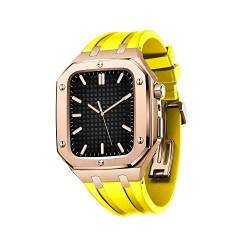 HHBYLEEE- Armband für Apple Watch, 45 mm, 44 mm, Militär-Metallgehäuse, Silikonband, stoßfest, vollständige Abdeckung, Schutzhülle für iWatch Serie 7/SE/6/5/4, 45MM FOR 7, Achat(Roségelb,45MM FOR 7) von HHBYLEEE