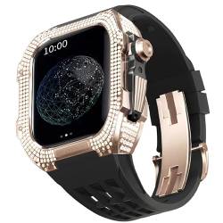 HHBYLEEE- Gummiband Titan Lünette für Apple Watch 7/6/5/4/SE Apple Mod Watch Zubehör Ersatz Titan Luxus Gehäuse Kompatibel mit iWatch Serie 44mm mit Werkzeug(schwarz 2,44MM) von HHBYLEEE