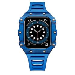 HHBYLEEE- Retrofit-Set für Apple Watch 45 mm, 44 mm, 40 mm, 41 mm, Gummi-Armband und Karbonfaser-Abdeckung, iWatch Serie 7, 6, 5, 4, SE(blau,For Series 7 45mm) von HHBYLEEE
