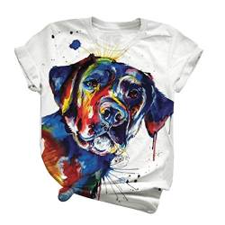 Aquarell Hund Tee Tops Für Damen, Grafik Druck Kurzarm Casual Oberteile Tierdruck Shirts Labrador-Muster T-Shirt Für Hundeliebhaber von HHMY