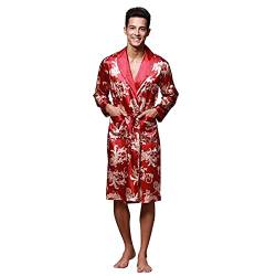 Bademantel Herren Leicht DüNn - Sommer Morgenmantel Herren Satin Kurz-Saunamantel Kimono Robe Langarm Bademantel Schlafanzug NachtwäSche Satin-Nachthemd- Hausmantel - Geschenke FüR MäNner von HHMY