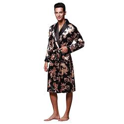 Bademantel Herren Leicht DüNn - Sommer Morgenmantel Herren Satin Kurz-Saunamantel Kimono Robe Langarm Bademantel Schlafanzug NachtwäSche Satin-Nachthemd- Hausmantel - Geschenke FüR MäNner von HHMY