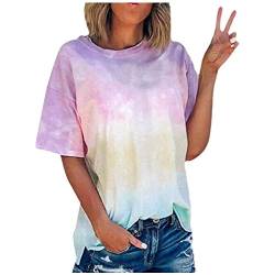 Batik Shirt Für Frauen, Damen Tshirt Sommer Kurzarm Rundhals Shirts Oberteile Casual Lose Bluse Bunt T-Shirt Oberteil Lässig Fit Mode Tunika von HHMY