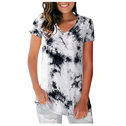 Batik Shirt Für Frauen, Tshirt Damen V Ausschnitt Sommer Kurzarm Oberteile Lässig Fit Damentop Bunt Coole T-Shirt Lose Tunika Oberteil Casual Mode Bluse T Shirts von HHMY