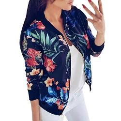 Bomberjacke Damen Blumen: Jacke Damen Frühling Herbst Langram Casual Jacke Mode Blumenmuster Bomberjacke Damen Winter Sale Kurz Jacke Reißverschluss Stehkragen Outwear von HHMY