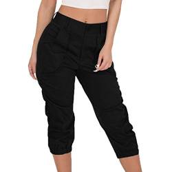 Caprihose Damen Sommer High Waist - 3/4 Hose Damen Sommer Outdoorhose 7/8 Capri-Hosen FüR Frauen Sommer Stretch Sporthose Mit Taschen Leichte Sommerhosen Loose Jogginghose Capri-Sportleggings von HHMY