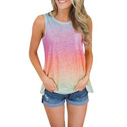 Damen Tank Top Bunt Rundhals Bluse Farbverlauf T-Shirt Ärmelloses Oberteile Tie Dye Tanktop Sommer Ärmellose Tunika von HHMY