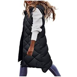 Damen Weste Mit Kapuze - Leichte Steppweste Frauen Winter Weste Warm Puffer Mantel Lang Steppjacke Freizeit Wintermantel Ohne Ärmel Jacke Für Aktivitäten Wandern Büro Home von HHMY