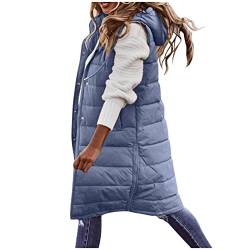 Damen Weste Mit Kapuze - Leichte Steppweste Frauen Winter Weste Warm Puffer Mantel Lang Steppjacke Freizeit Wintermantel Ohne Ärmel Jacke Für Aktivitäten Wandern Büro Home von HHMY