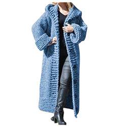 Grobstrickjacke Damen üBergangsjacke Mit Kapuze Strickjacke Damen Lang Grobstrick Strickmantel Langarm Elegant Cardigan GroßE GrößEn Longstrickjacke Mit KnöPfe Herbst Winter Strickcardigan von HHMY