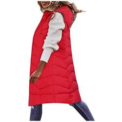 HHMY Ärmellose Weste Damen - Winterjacke Lang Kapuzen Mantel Leichte Lange Schlanke Weste Puffer Jacke Ärmellose Steppweste Für Frauen Warmer Wintermantel Mit Kapuze Outdoor-Jacke von HHMY