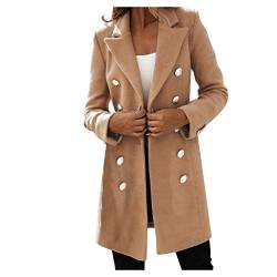 HHMY Bouclé Mantel - Damen Trenchcoat Lang Übergangs Jacke Klassisch Stehkragen Elegant/Business Blazermantel Aus Baumwoll-Mix, Regular Fit, Zweireihig von HHMY