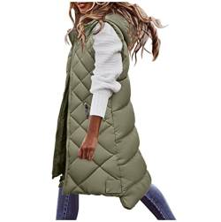 HHMY Damen Weste Mit Kapuze - Leichte Steppweste Frauen Winter Weste Warm Puffer Mantel Lang Steppjacke Freizeit Wintermantel Ohne Ärmel Jacke Für Aktivitäten Wandern Büro Home, F15 - Grün, 3XL von HHMY