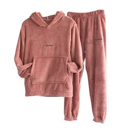 HHMY Flanell Pyjama Set Flauschig Schlafanzug Hoodie Pullover Pyjamahosen Für Paare Lounge-Set Couple Matching Herren/Damen Winter Fleece Sweatshirt Jogginghose Zweiteiliger Pyjamaset, Rot, L von HHMY