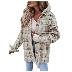 HHMY Jacke Kariert Damen - Fleece Hemdjacke Female Jacke Karo Lange Ärmel Herbst Winter Übergangsjacke Mit Taschen Knopfleiste Revers Mantel Plüsch Blusenshirt Oversize Outwear, Weiß, XL von HHMY