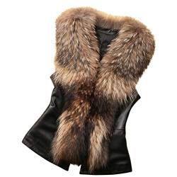 HHMY Schwarze Pelzjacke Damen, Kunstfell Jacke Pelzmantel Faux Fur Kurz Pelzweste Kunstpelz-Lederweste äRmellose Kunstleder, Kurzeweste, Felljacke, Fellweste, Khaki, S von HHMY