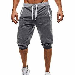 HHMY Sporthose Herren Kurz Baumwolle - Sommerhose Leicht 3/4 Cargo Hosen Slim Fit MäNner Sweatpants Stretch Trekkinghose Sommer Kurze Bermuda-Shorts Freizeithose Jogginghose, Tief Grau, XXL von HHMY