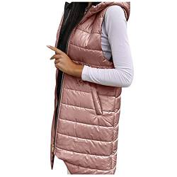 HHMY Steppweste Für Damen: Lange Weste Mit Kapuze Ärmellos Warm Daunenmantel Mit Taschen Gesteppte Daunenjacke Steppjacke Outdoor Wintermantel von HHMY