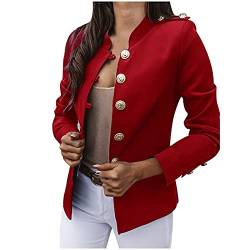 HHMY Sweatblazer Damen - Anzugjacke Elegant Mantel Mit Knopfleiste Military Coat Casual Blazer Freizeit Stehkragen Business Büro Anzug Jacken Slim Fit Blazer Mantel von HHMY