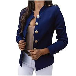 HHMY Sweatblazer Damen - Anzugjacke Elegant Mantel Mit Knopfleiste Military Coat Casual Blazer Freizeit Stehkragen Business Büro Anzug Jacken Slim Fit Blazer Mantel von HHMY