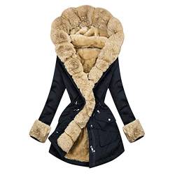 HHMY Winterparka Damen Gefüttert, Warm Teddyfutter Mantel Outdoor Jacke Trenchcoat Mit Kunstpelz Kapuze Wintermantel Lange Ärmel Dicker Kapuzenjacke Tailliert Steppparka Mantel von HHMY