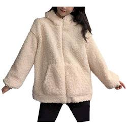 Teddy-Fleece Kapuzenjacke - Damen Plüschjacke Mit Ohren Reißverschluss Pullover Mantel Langarm Hoodie Warme Flauschige Jacke Casual Damenmode von HHMY