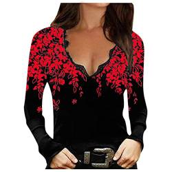 HHOP Oberteil Damen sexy damenshirts lässig Kurzarm Oversize Pullover Kapuzenpullover Hoodie blusen & Tuniken für damskie kardigany i swetry Sommer Bluse elegant, coole blusen, A33 Spitze Rot, XL von HHOP