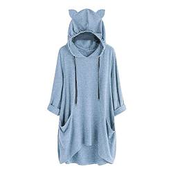 HHOP blusen Shirts Damen Oberteile frühling augennstern top Pulli Oversize Tunika Langarm Kurzarm Tshirt Lange ärmel, L, C11 Katze Spielt ein Spiel Blau von HHOP