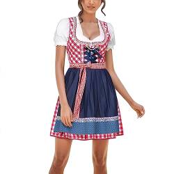 Oktoberfest dirndl damen blau Dirndl Damen,Midi Trachtenkleid 3tlg.für Oktoberfest Trachten Kurzarm Spitze Bluse mit Gürtel Trachtenrock Trachtenmode Exklusiv Schürze diendl dirndl kleid dirndlkleid von HHOP