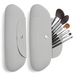 HHQQWZ Silikon-Make-up-Pinselhalter, Reise-Kosmetiktasche für Damen, Make-up-Pinsel-Etui, Reiseutensilien, einzigartiger Magnetverschluss, wasserfestes Design, GRAU von HHQQWZ