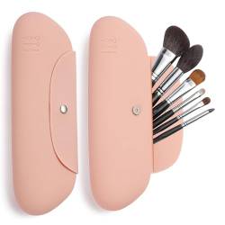 HHQQWZ Silikon-Make-up-Pinselhalter, Reise-Kosmetiktasche für Damen, Make-up-Pinsel-Etui, Reiseutensilien, einzigartiger Magnetverschluss, wasserfestes Design, Pink von HHQQWZ