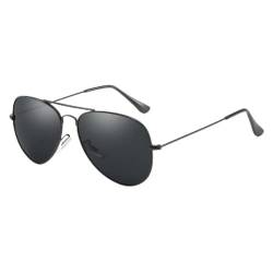 2024 Klassische Piloten-Sonnenbrille für Männer, polarisierte Vintage-Sonnenbrille mit Metallstrahlen, Sonnenbrille für Frauen, verspiegelte Farben, männliche Schatten zum Fahren UV400, Schwarz von HHXWAN