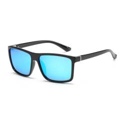2024 Klassische schwarze quadratische polarisierte Sonnenbrille für Herren, blaue Sonnenbrille mit Mode-Spiegel, Unisex-Sonnenbrille, blendfrei, UV400, Schwarz, Blau, Po, Blau, Schwarz, Polarizado von HHXWAN
